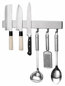 METALTEX Magnetická závěsná lišta s nastavitelnými háčky, Metallika, 39 cm, stříbrná
