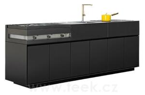 Talenti Kuchyňský modul s plynovým grilem, dřezem a pracovní deskou Tikal, Talenti, 240x60x90 cm, černá lakovaná dvířka, keramická deska světle šedá