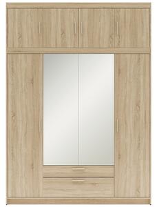 Šatní skříň ELENA 4D 2S + zrcadlo + nástavec | 176,3 cm | dub sonoma
