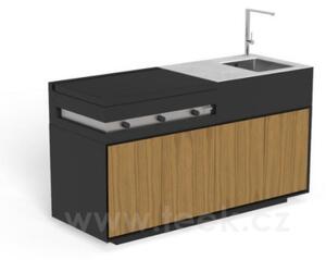 Talenti Kuchyňský modul s plynovým grilem a dřezem Tikal, 160x60x90 cm, černá lakovaná dvířka, keramická deska šedá (bez rozšiřujících prvků)