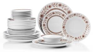 Jídelní sada 24 ks bílá/hnědá/porcelán