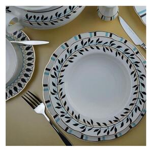 Jídelní sada 62 ks bílá/modrá/černá/porcelán