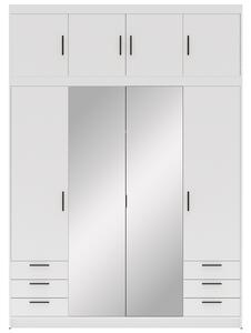 Šatní skříň ELENA 4D 6S + zrcadlo + nástavec + 6x zásuvka | 176,3 cm | bílá