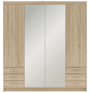 Šatní skříň ELENA 4D 6S + zrcadlo + 6x zásuvka | 176,3 cm | dub sonoma