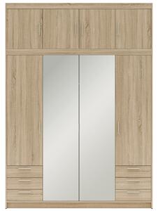 Šatní skříň ELENA 4D 6S + zrcadlo + nástavec + 6x zásuvka | 176,3 cm | dub sonoma