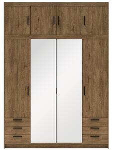 Šatní skříň ELENA 4D 6S + zrcadlo + nástavec + 6x zásuvka | 176,3 cm | dub lefkas