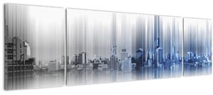 Obraz - Panorama města, modro-šedé (170x50 cm)