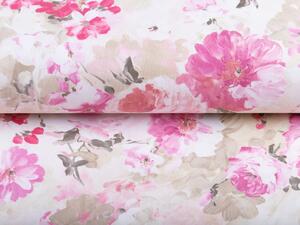 Dekorační látka PM-030 Růžové malované květy - šířka 150 cm