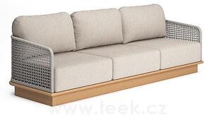 Jati Kebon Pohovka 3-místná Acri, Jati Kebon, 240x80x67 cm, rám teak, výplet lanko 14 mm barva linnen, bez sedáků