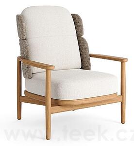 Jati Kebon Nízké křeslo s vysokou zádovou opěrkou Boho, Jati Kebon, 92x86x98 cm, rám teak, pásový výplet barva grey, bez sedáků