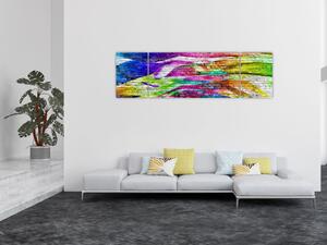 Obraz - Cihlová zeď s barevnými plameny (170x50 cm)
