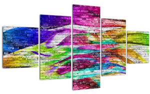 Obraz - Cihlová zeď s barevnými plameny (125x70 cm)