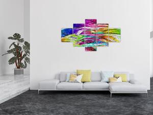 Obraz - Cihlová zeď s barevnými plameny (125x70 cm)