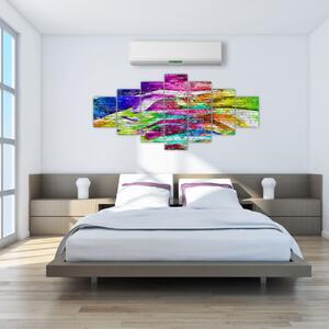 Obraz - Cihlová zeď s barevnými plameny (210x100 cm)