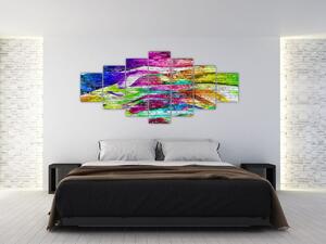Obraz - Cihlová zeď s barevnými plameny (210x100 cm)