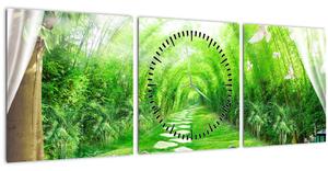 Obraz - Výhled na tropickou zahradu (s hodinami) (90x30 cm)