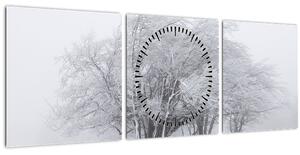 Obraz - Bílá zima (s hodinami) (90x30 cm)
