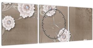 Obraz - Drapérie s květy (s hodinami) (90x30 cm)