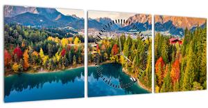 Obraz - Jezero Urisee, Rakousko (s hodinami) (90x30 cm)