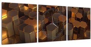 Obraz - Bronzové hexagony (s hodinami) (90x30 cm)