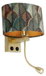 Nástěnná lampa mosazná s oválným sametovým stínítkem s designem listů 25 cm - Brescia Combi