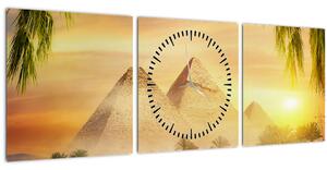 Obraz - Pyramidy (s hodinami) (90x30 cm)