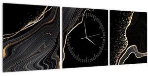 Obraz - Černo-zlatý mramor (s hodinami) (90x30 cm)