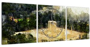 Obraz - Chrám Dia, Athény, Řecko (s hodinami) (90x30 cm)