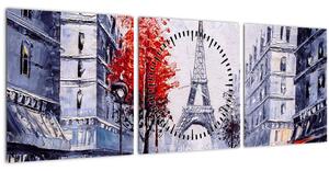 Obraz uličky v Paříži, olejomalba (s hodinami) (90x30 cm)
