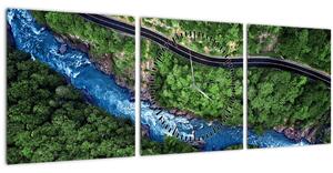 Obraz - Řeka mezi horami, Kavkaz, Rusko (s hodinami) (90x30 cm)
