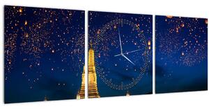 Obraz - Lampióny štěstí, Bangkok (s hodinami) (90x30 cm)