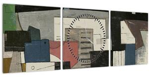 Obraz - Abstrakce, kubismus (s hodinami) (90x30 cm)