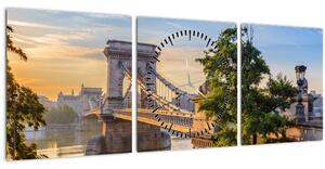 Obraz - Most přes řeku, Budapešť, Maďarsko (s hodinami) (90x30 cm)
