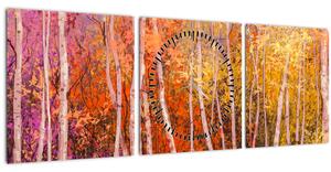 Obraz barevného lesa (s hodinami) (90x30 cm)