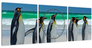Obraz - Skupina královských Tučňáků (s hodinami) (90x30 cm)