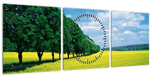 Obraz pole s alejí (s hodinami) (90x30 cm)