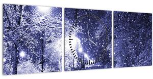 Obraz - Kouzelná zimní noc (s hodinami) (90x30 cm)