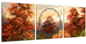 Obraz řeky v podzimní krajině, olejomalba (s hodinami) (90x30 cm)
