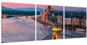 Obraz - Panorama města, Budapešť, Maďarsko (s hodinami) (90x30 cm)