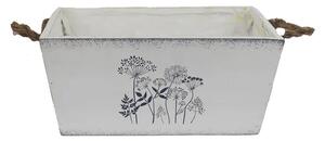 Bílý dřevěný obal- truhlík na květiny s motivem květin- 24x14 cm