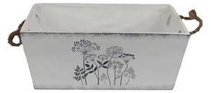 Bílý dřevěný obal- truhlík na květiny s motivem květin- 28x18 cm