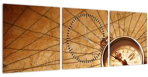 Obraz - Kompas (s hodinami) (90x30 cm)