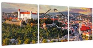 Obraz - Panorama Bratislavy, Slovensko (s hodinami) (90x30 cm)