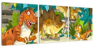 Obraz - Dinosaurie (s hodinami) (90x30 cm)