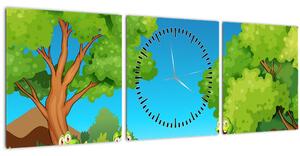 Obraz - Veselí žabáci (s hodinami) (90x30 cm)