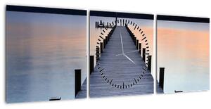 Obraz - Molo u jezera Starnberger, Bavorsko, Německo (s hodinami) (90x30 cm)