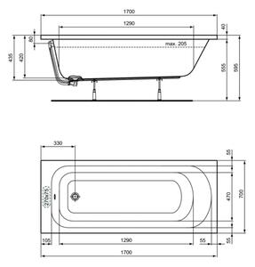 Ideal Standard W004401 - Vana SIMPLICITY 170x70 cm akrylát/bílá