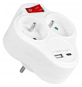 Rozbočovací zásuvka s vypínačem 2Z + USB-C + USB-A