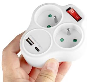 Rozbočovací zásuvka s vypínačem 2Z + USB-C + USB-A