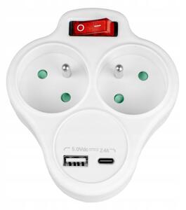 Rozbočovací zásuvka s vypínačem 2Z + USB-C + USB-A